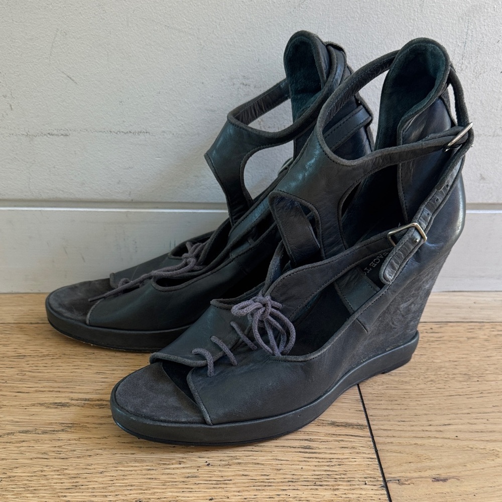 Surface to Air Black Leather Wedges